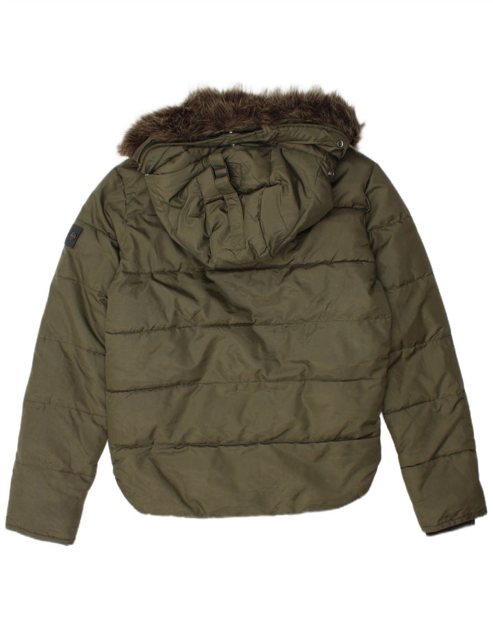 SUPERDRY Veste matelassée à capuche pour hommes UK 36 Small Kaki Nylon