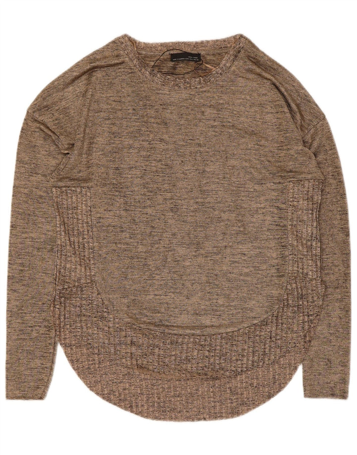 Zara Femme Top Manches Longues UK 10 Petit Beige Moucheté Polyester