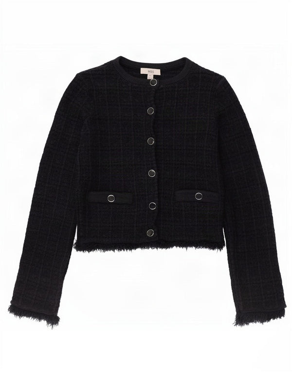 Marks & Spencer Cardigan court pour femme en coton à carreaux bleu marine UK 6 XS