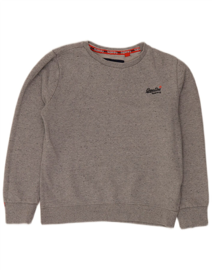 SUPERDRY Sweat-Shirt Femme UK 16 Large Gris Moucheté Coton