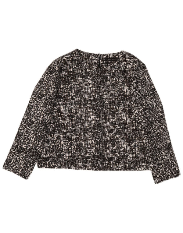 Zara Womens 3/4 Sleeve Crop Blouse Top UK 14 Medium Noir Moucheté Polyester