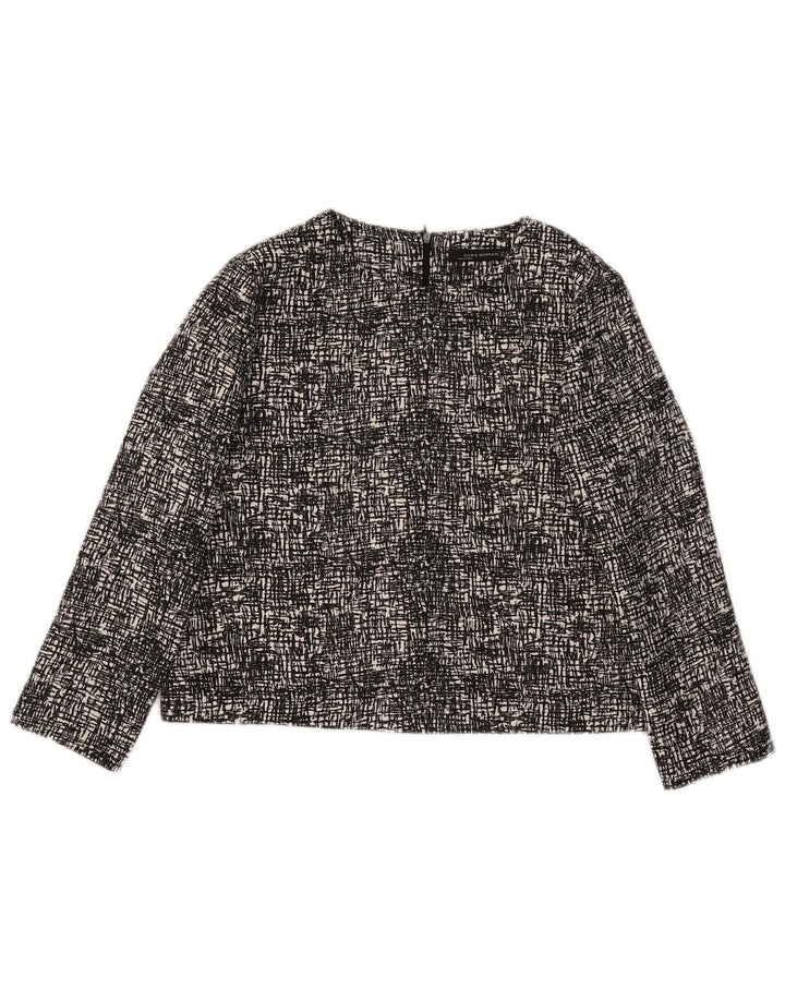 Zara Womens 3/4 Sleeve Crop Blouse Top UK 14 Medium Noir Moucheté Polyester