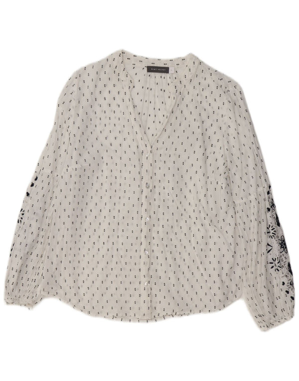 MINT VELVET Chemisier graphique pour femme UK 14 Grand coton floral blanc