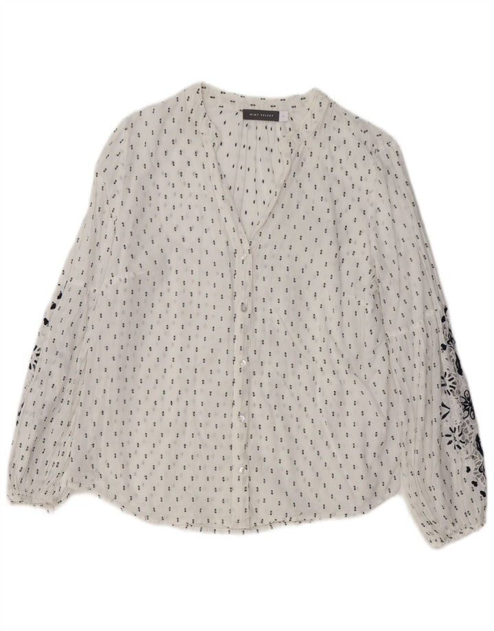 MINT VELVET Chemisier graphique pour femme UK 14 Grand coton floral blanc