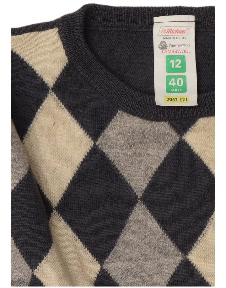 St Michael Pull col bateau pour femme UK 12 Gris moyen Argyle/Diamant
