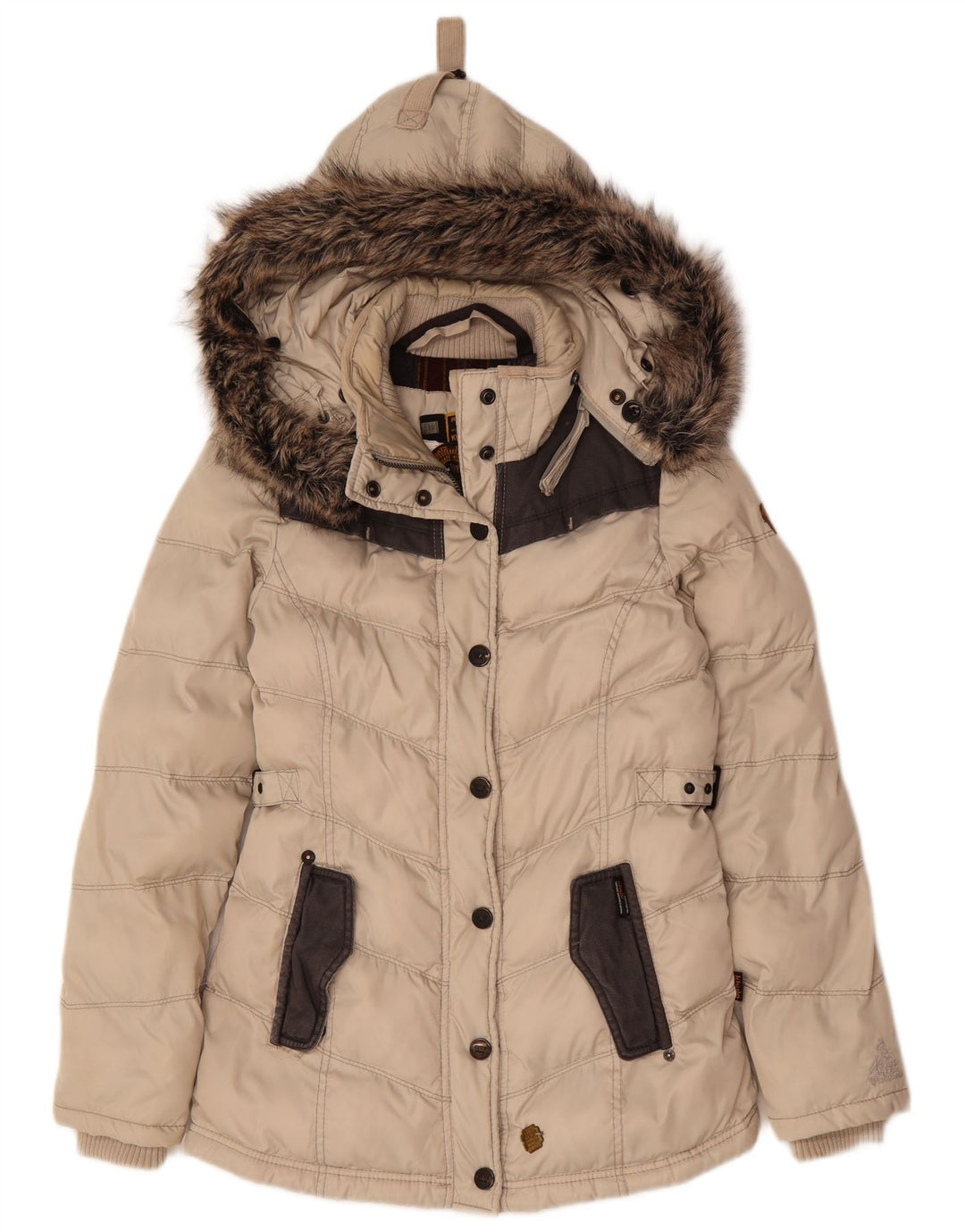 KHUJO Veste matelassée surdimensionnée à capuche pour femme UK 10 Petit Beige Polyester