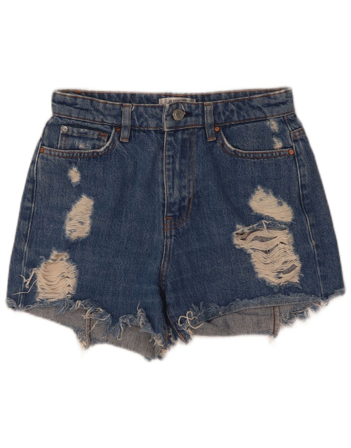 Guess Short en jean vieilli W25 XS Bleu Polyester