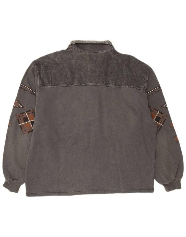 Chewan Sweat-shirt à col polo pour homme XL Gris géométrique