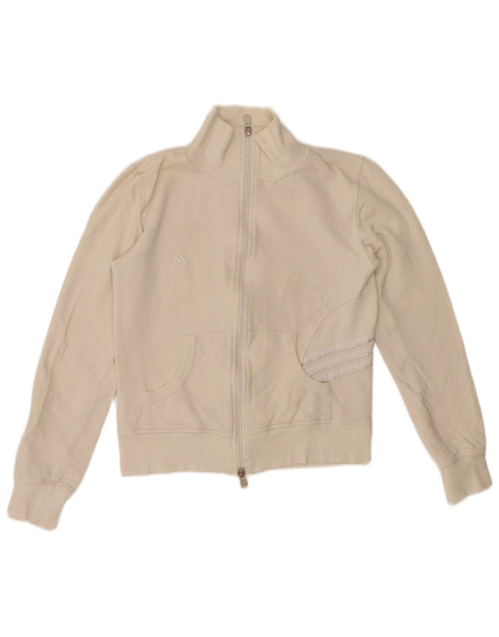 ADIDAS Veste de survêtement courte pour femme UK 10 Petit coton blanc