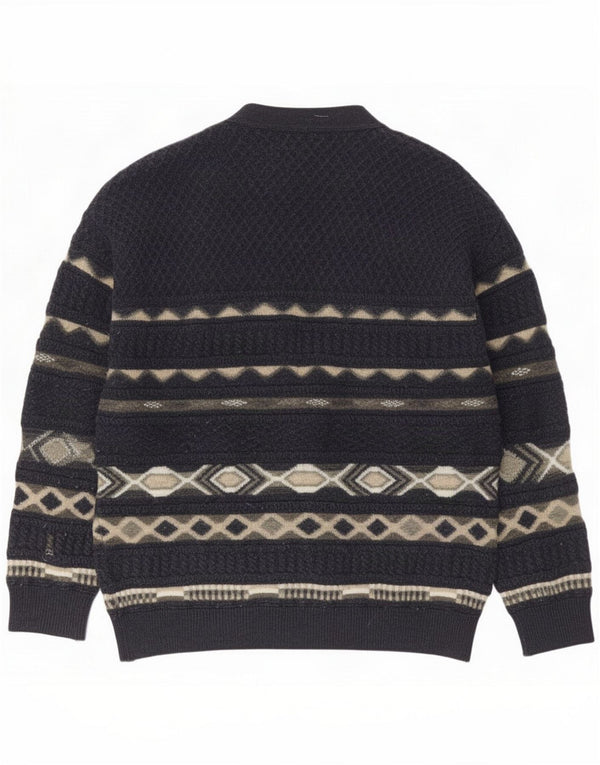 Falcaro Pull Cardigan Homme IT 54 XL Laine Mérinos Géométrique Bleu Marine
