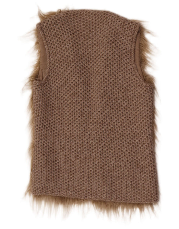 Benetton Pull cardigan sans manches pour femme UK 10 Petit Beige