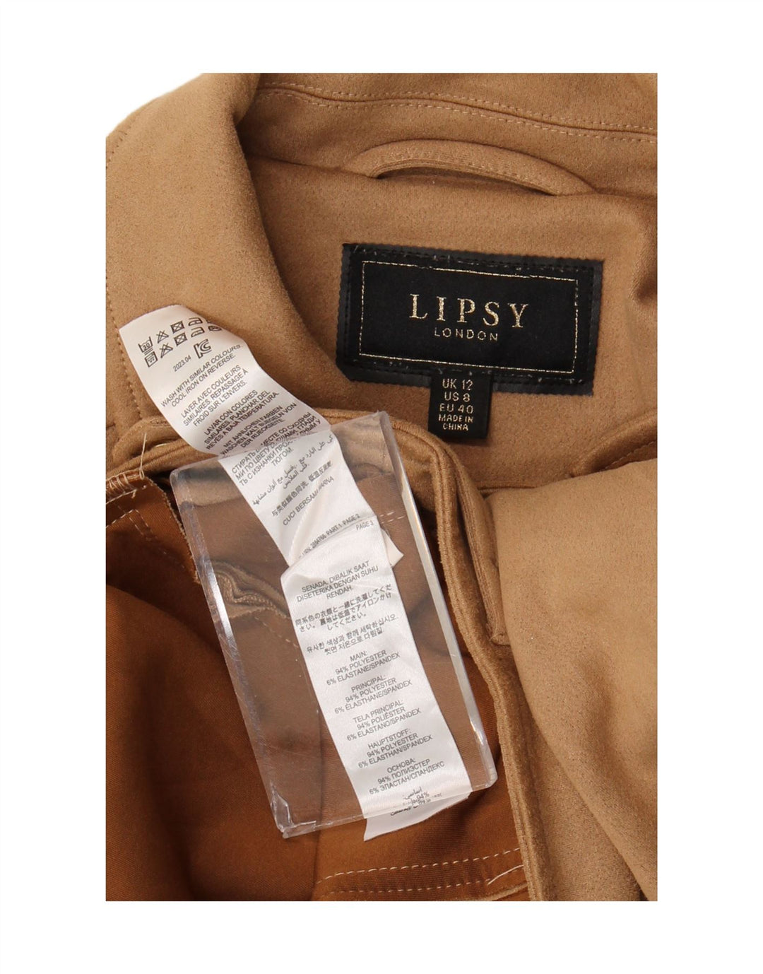 Lipsy Womens Crop Bomber Jacket UK 12 Marron Moyen Polyester