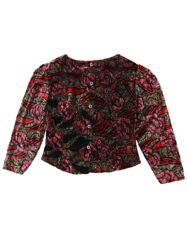 vintage Femmes Manches Longues Blouse Top UK 14 Moyen Multicolore Floral