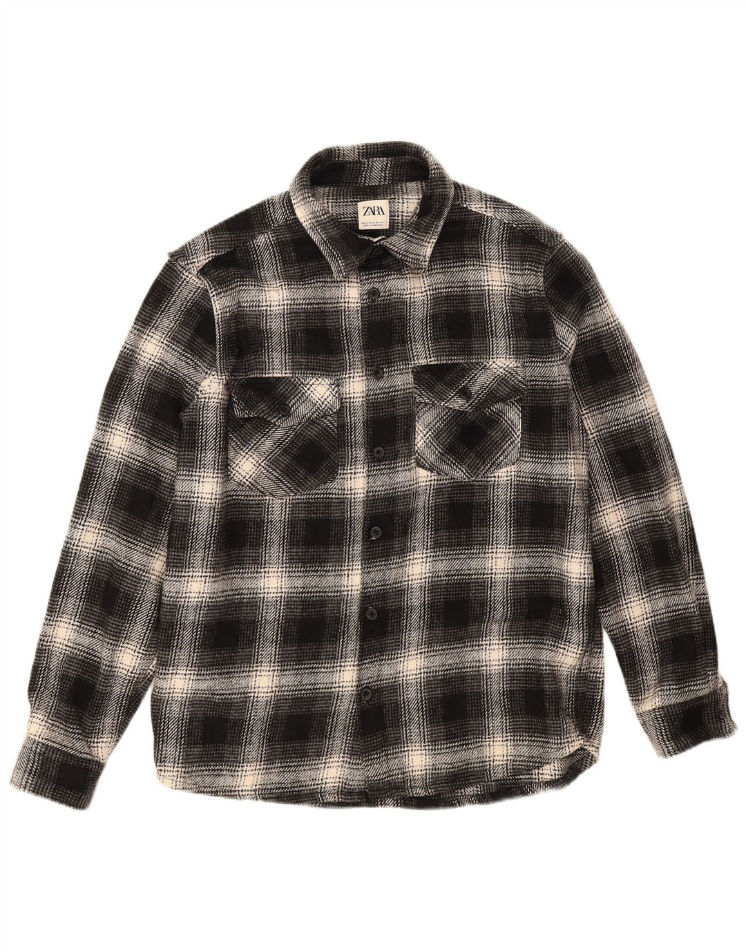 Zara Chemise En Flanelle Homme Noir Moyen Carreaux Polyester