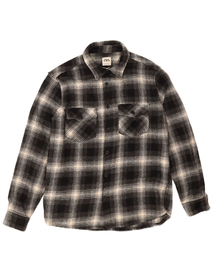 Zara Chemise En Flanelle Homme Noir Moyen Carreaux Polyester
