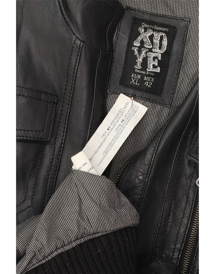 XDYE Veste en Cuir Bomber Homme UK 42 XL Cuir Noir