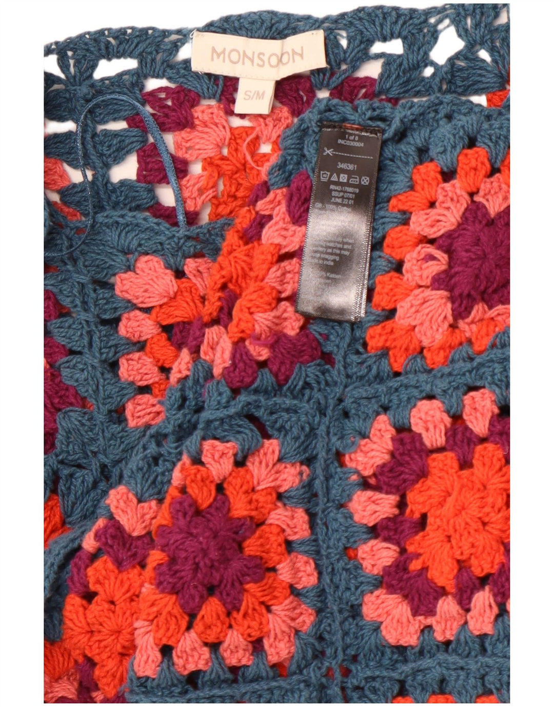 MONSOON Pull en crochet à col bateau pour femme UK 10 Petit carreaux bleus