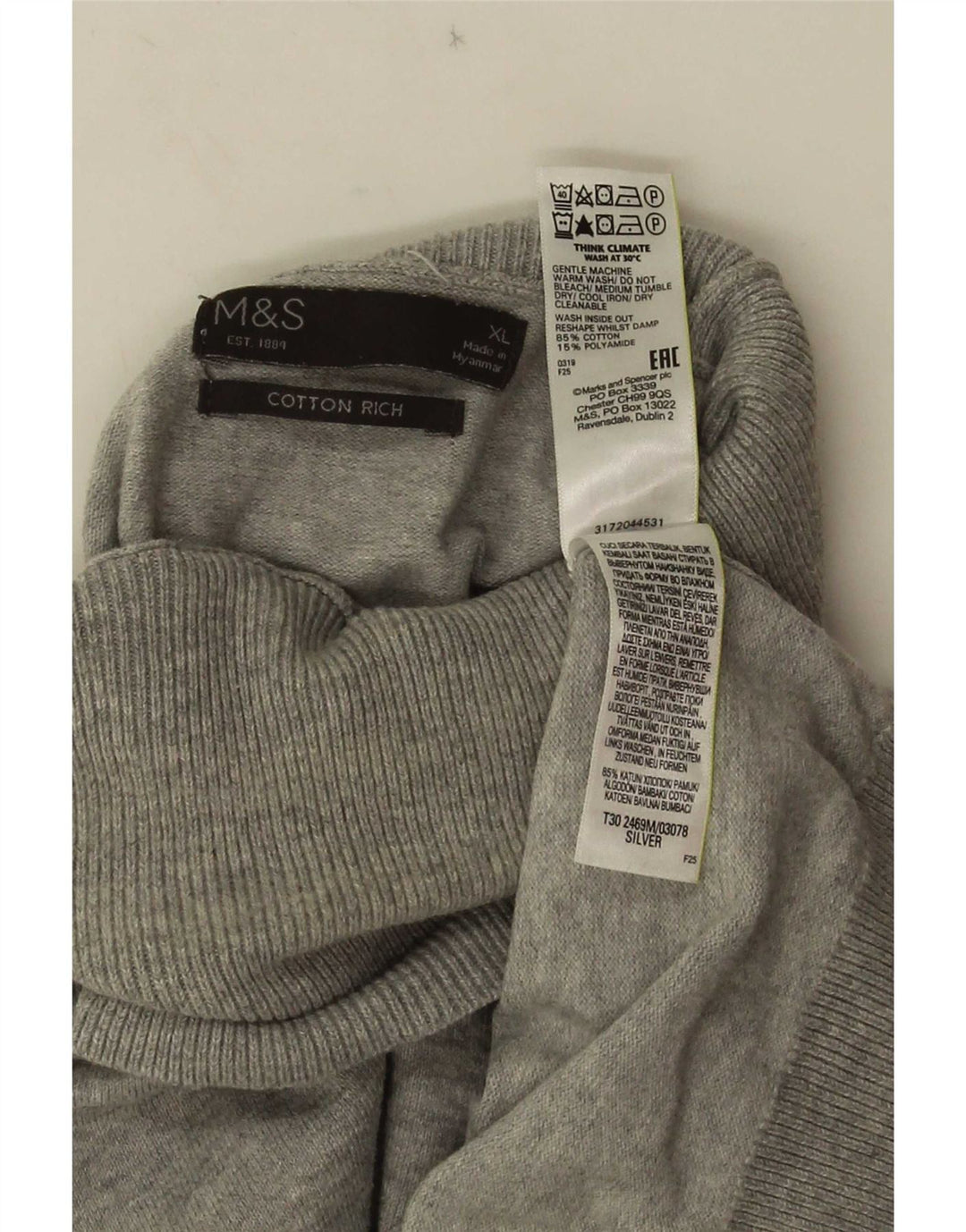 Marks & Spencer Pull Col Roulé Homme XL Gris Coton