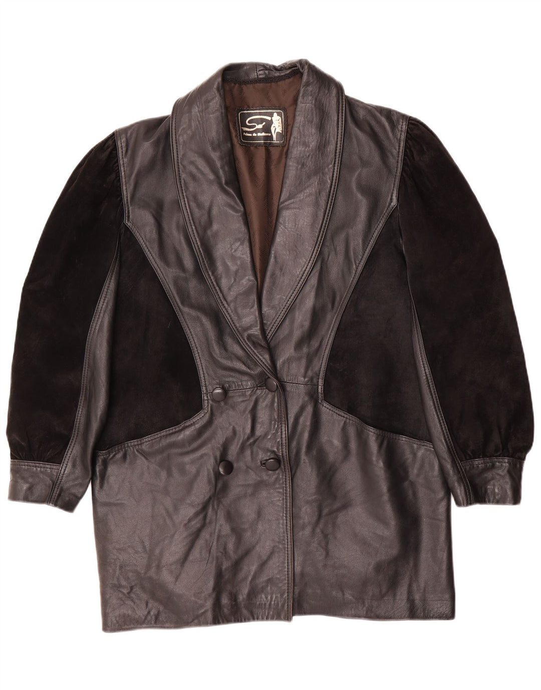 manteau en cuir surdimensionné femme vintage UK 14 Cuir noir moyen