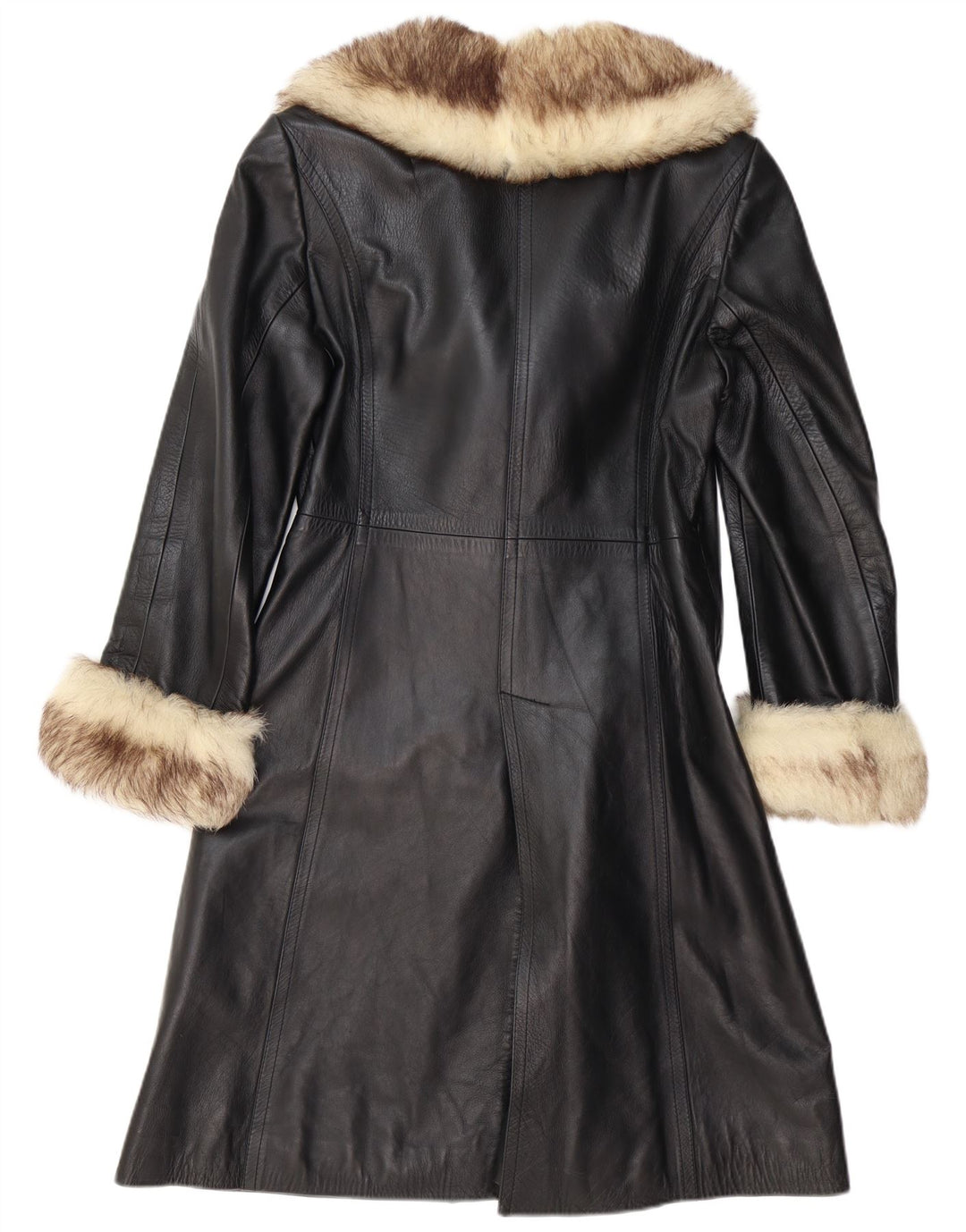 VINTAGE Manteau en cuir femme UK 12 Moyen Noir