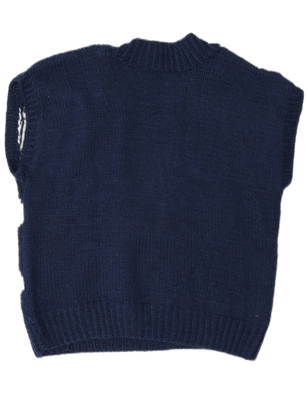 vintage Femme V-Col Jumper Pull UK 16 Grand Bleu Marine Argyle/Diamant