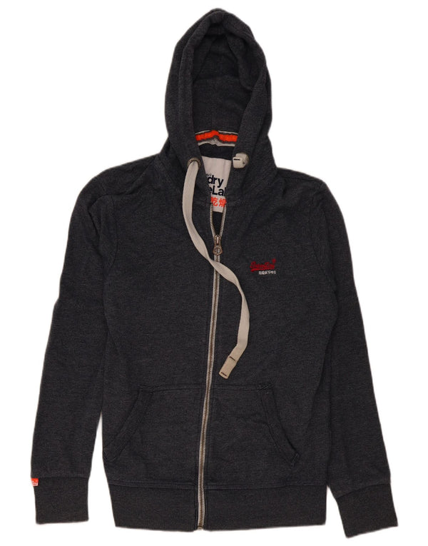 Superdry Pull à capuche zippé pour femme UK 16 Grand coton moucheté bleu marine