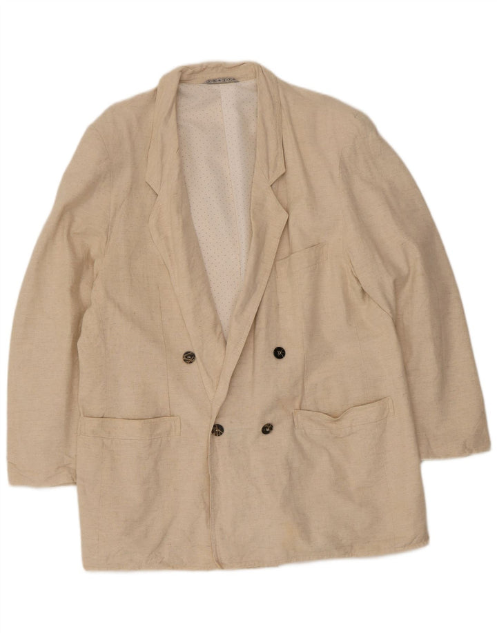 vintage Homme Double Breasted Blazer Veste EU 46 Petit Coton Beige