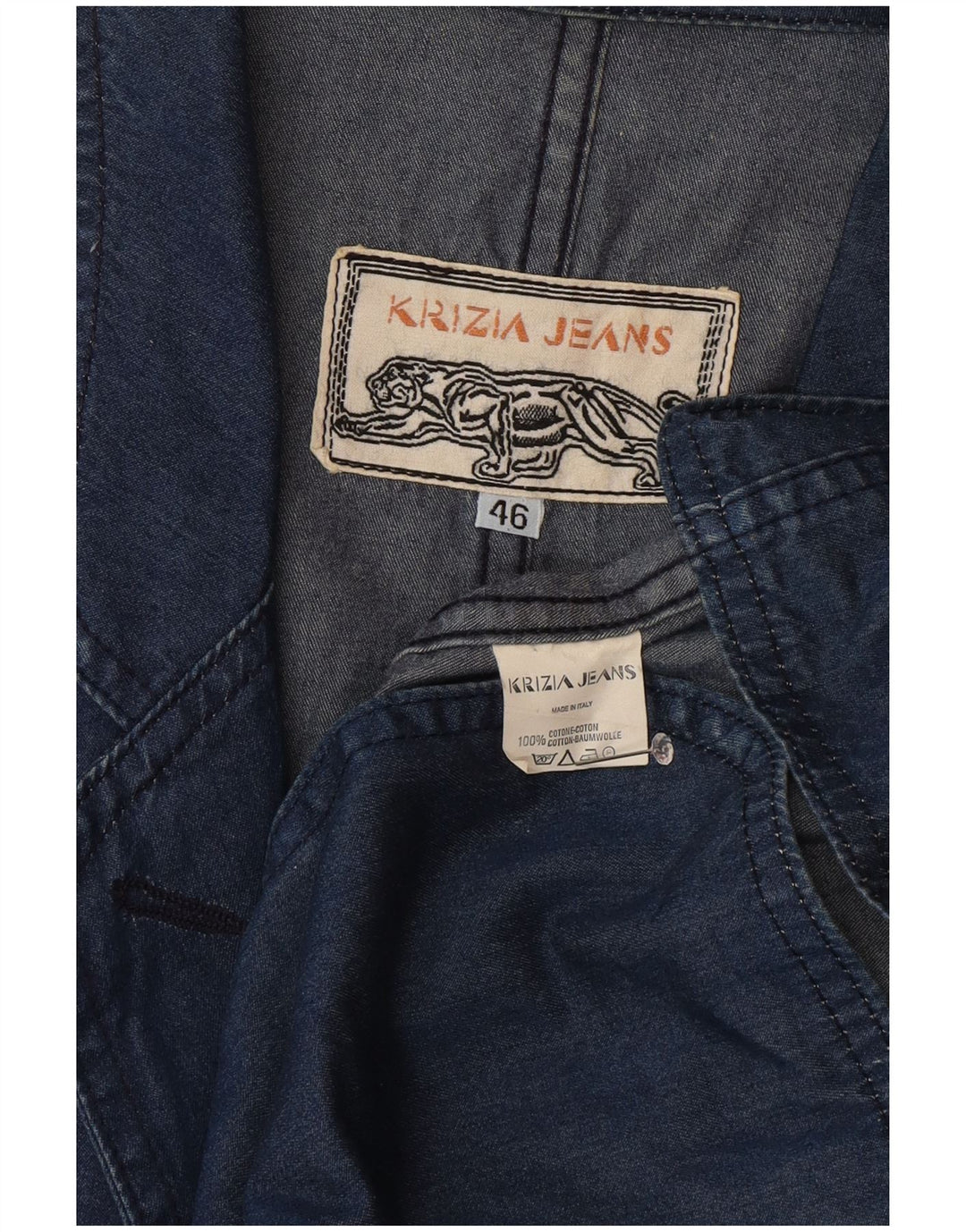Krizia Jeans Veste blazer en jean à 1 bouton pour femme IT 46 Large Bleu Coton