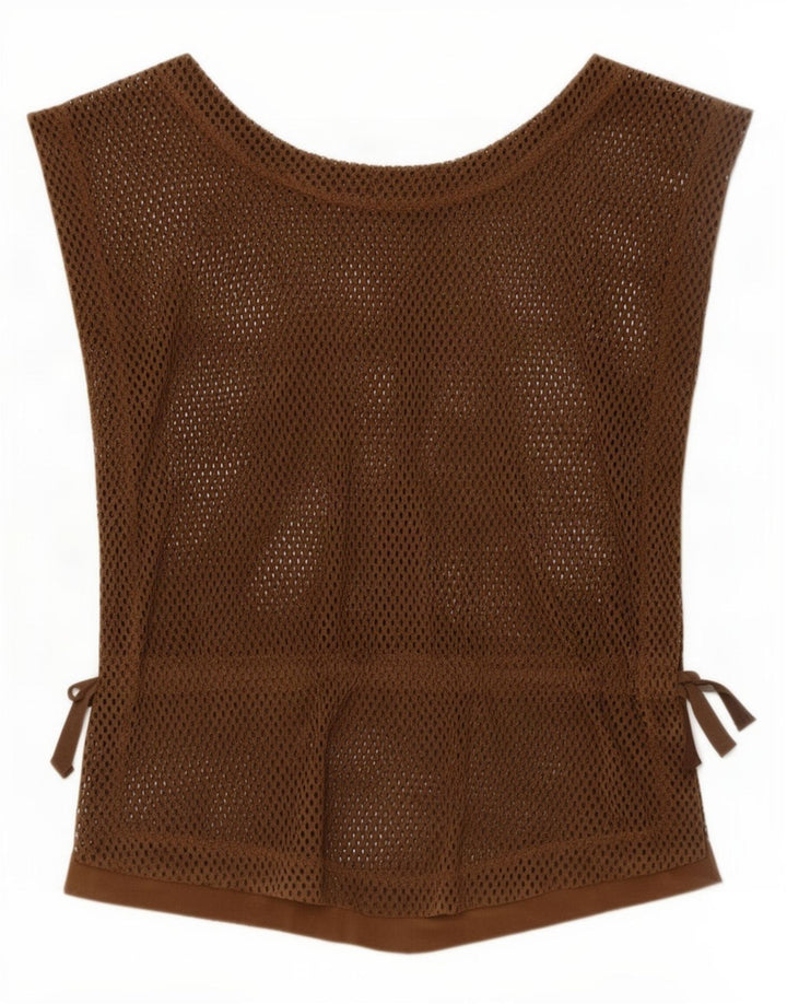Vintage Femme Sans Manches Voir À Travers Top IT 36 XS Marron