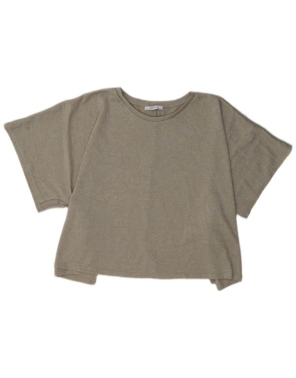Zara Womens Crop Oversize Blouse Top UK 14 Beige Moyen Moucheté