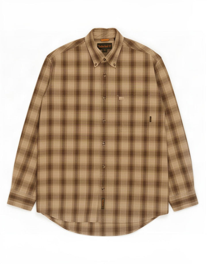 Timberland Chemise en Flanelle Homme Kaki Moyen à Carreaux en Coton