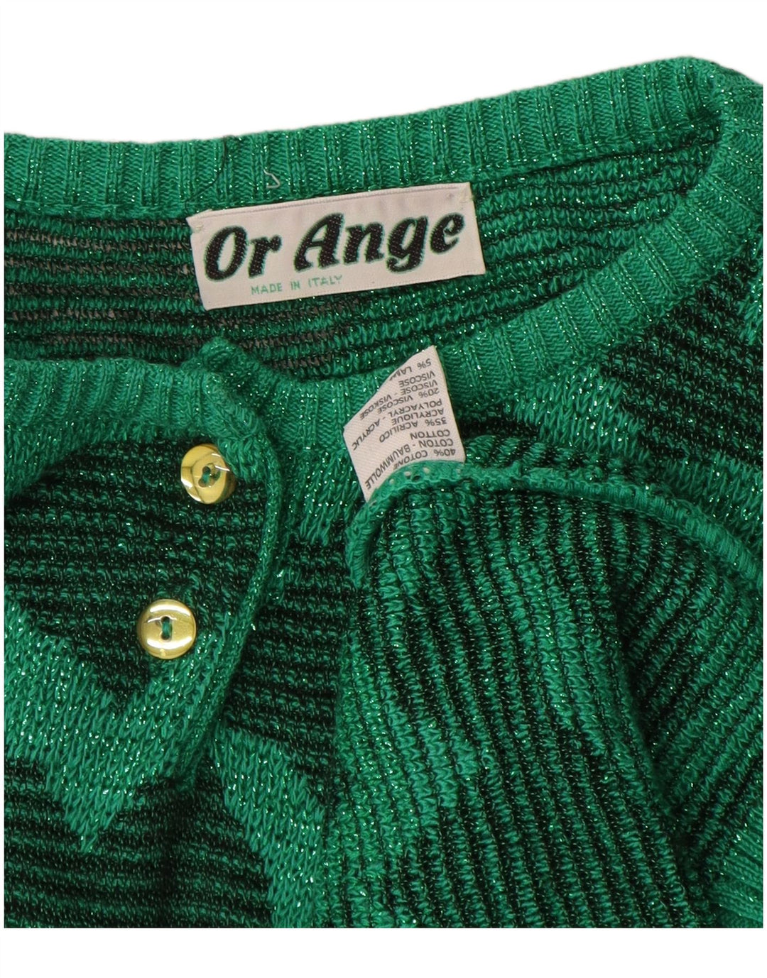 vintage Femmes Motif Abstrait Crew Neck Jumper Pull UK 16 Grand Vert