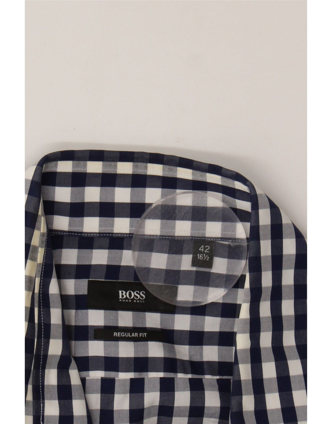 HUGO BOSS Mens Regular Fit Shirt Size 16 1/2 42 Large Navy Blue Gingham