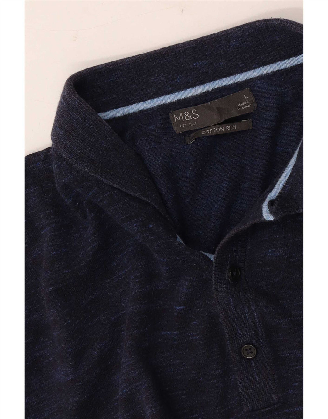Marks & Spencer Polo à manches courtes pour homme, grand, bleu marine moucheté