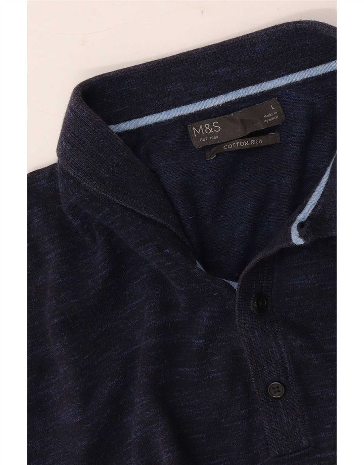 Marks & Spencer Polo à manches courtes pour homme, grand, bleu marine moucheté