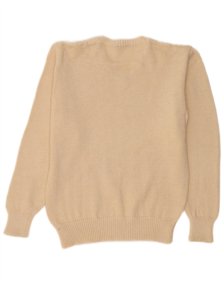 Inis Meain Pull col en V pour femme UK 14 Beige moyen Argyle/Diamant