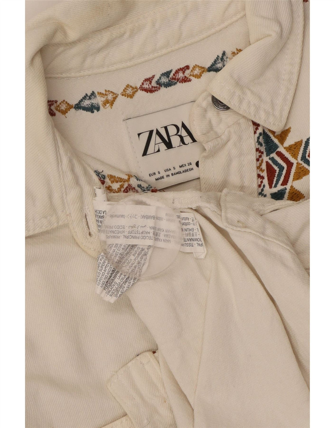 Zara Chemise surdimensionnée pour femme UK 10 Petit coton géométrique blanc