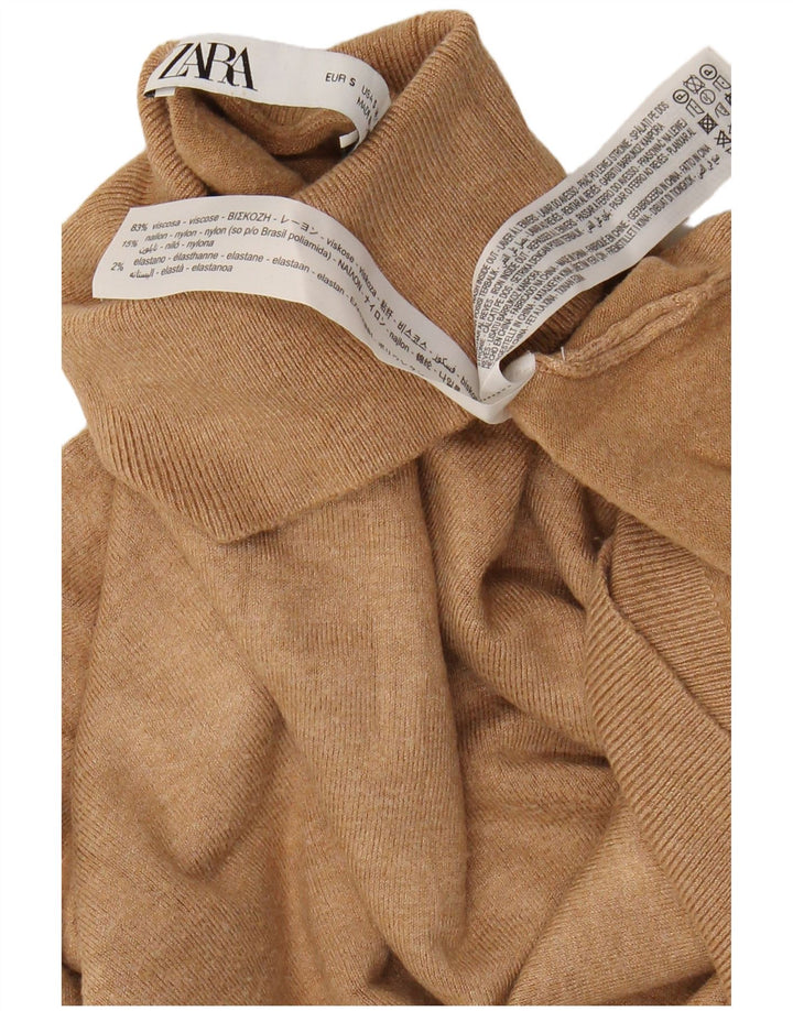 ZARA Womens Roll Neck Jumper Sweater UK 10 Small Beige Viscose
