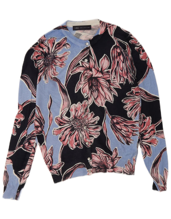 Marks & Spencer Pull Cardigan Femme UK 8 Petit Bleu Floral Viscose