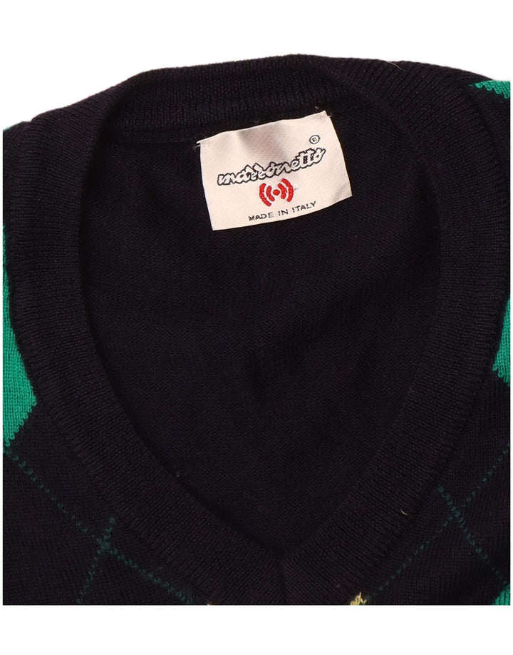 Marronetto Pull Col V Homme Petit Bleu Marine Argyle/Diamant Laine