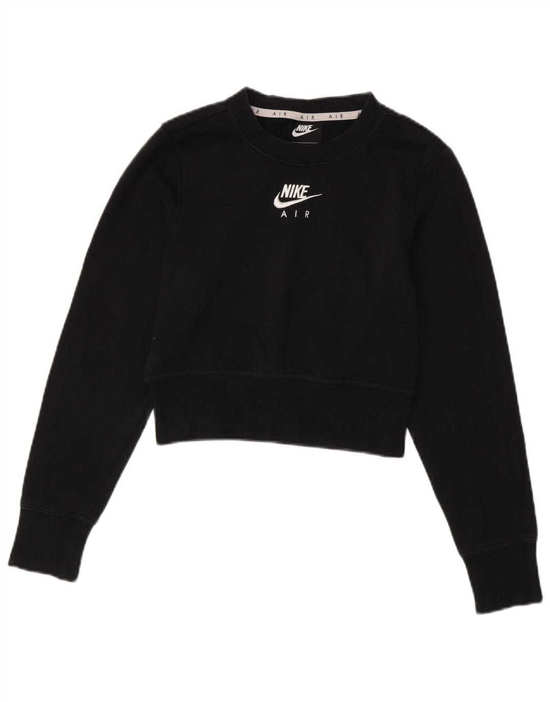 NIKE Femmes Crop Graphic Sweatshirt Jumper UK 6 XS Noir Coton