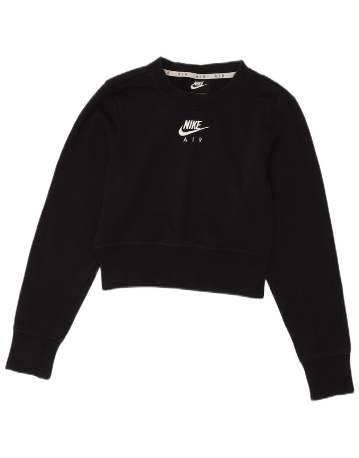 NIKE Femmes Crop Graphic Sweatshirt Jumper UK 6 XS Noir Coton