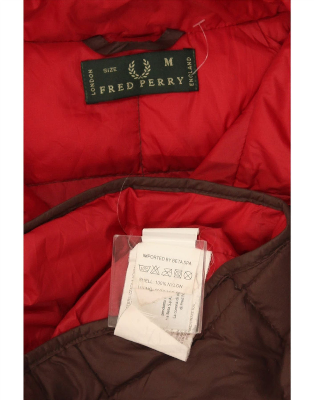 Fred Perry Veste matelassée à capuche pour homme UK 38 Nylon marron moyen