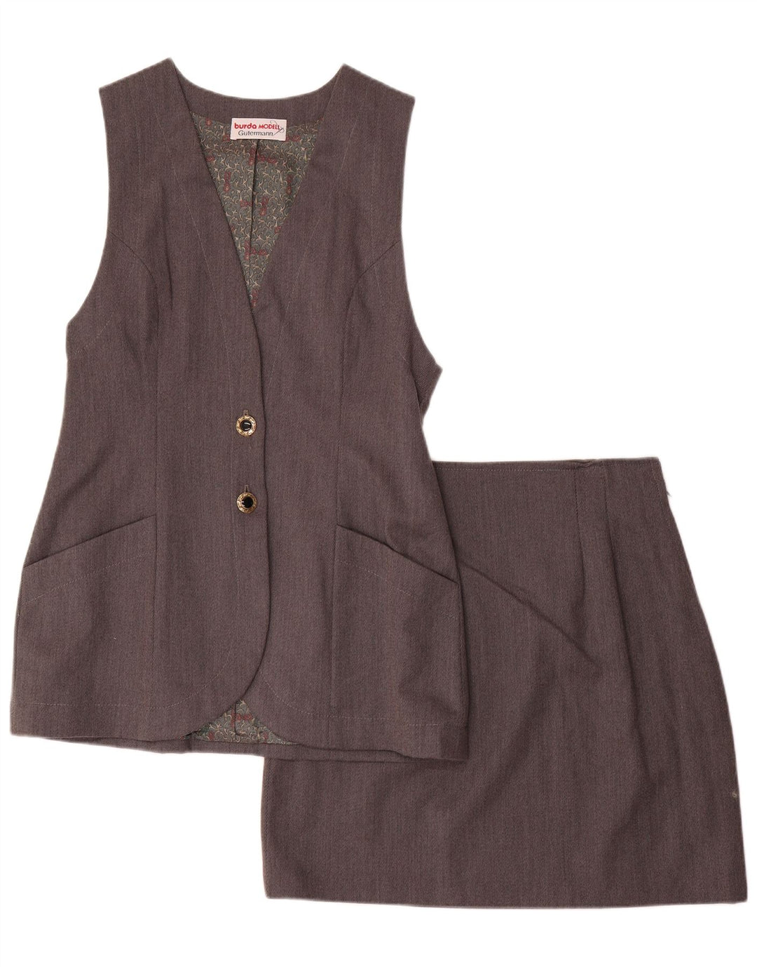 vintage Femmes 2 Bouton 2 Pièces Jupe Ensemble UK 12 Moyen W28 Gris Rayé