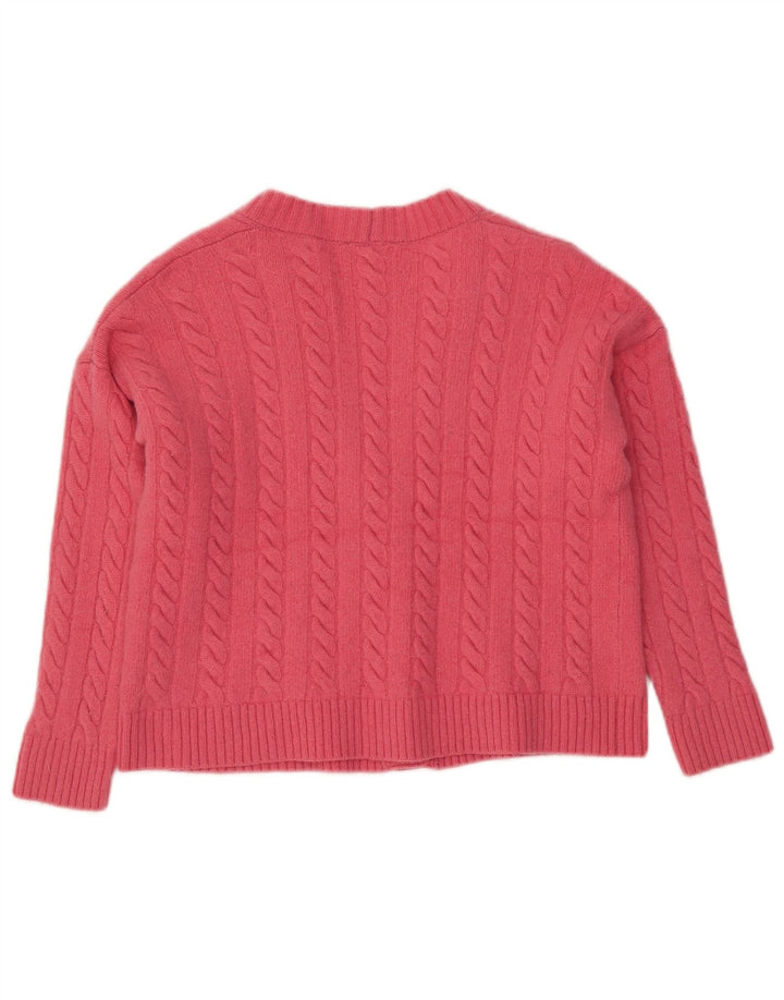 BENETTON Pull cardigan court pour femme UK 14 Laine rose moyen