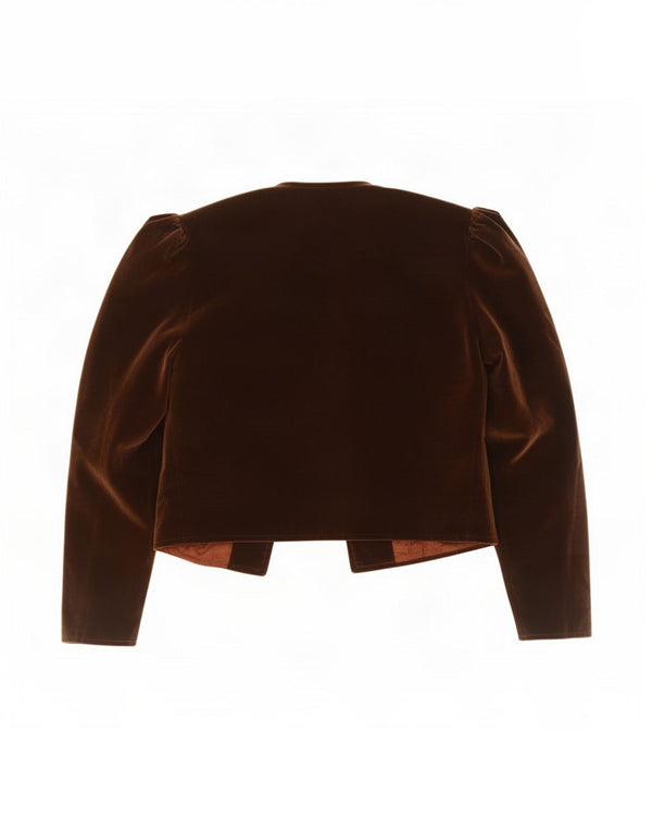 vintage Femme Velours Ouvert Boléro Veste UK 12 Brun Moyen