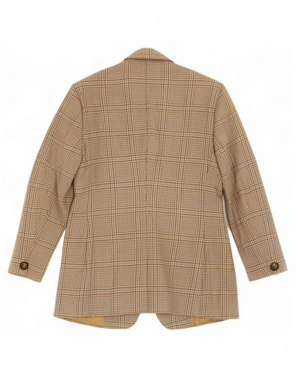 Benetton Veste Blazer 2 Boutons Femme IT 46 Large Beige Pied-de-Poule Laine