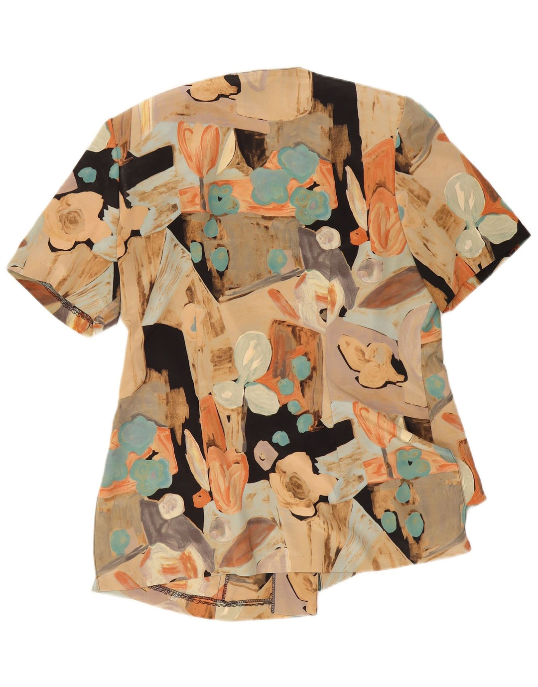 vintage Femme Chemise À Manches Courtes Blouse UK 18 XL Patchwork Multicolore