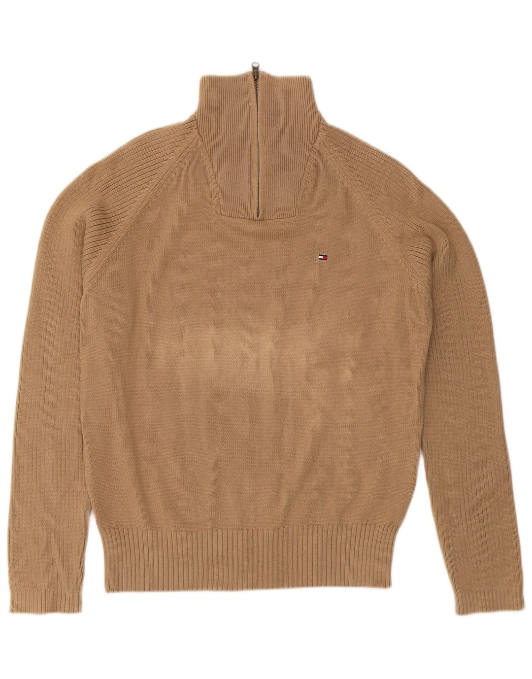 Tommy Hilfiger Pull Col Zippé Homme Coton Beige Moyen