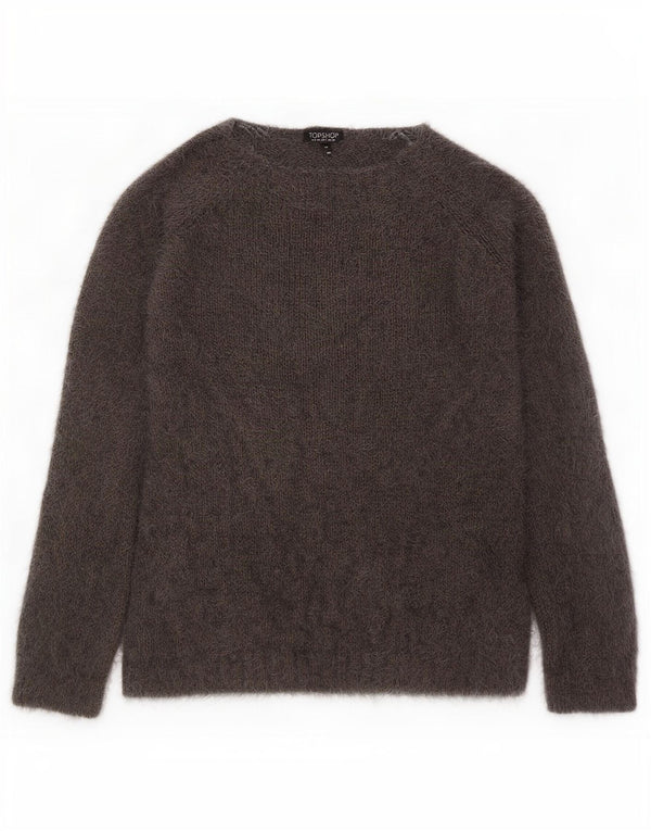 Topshop Pull surdimensionné à col bateau pour femme UK 10 Petit Gris Acrylique